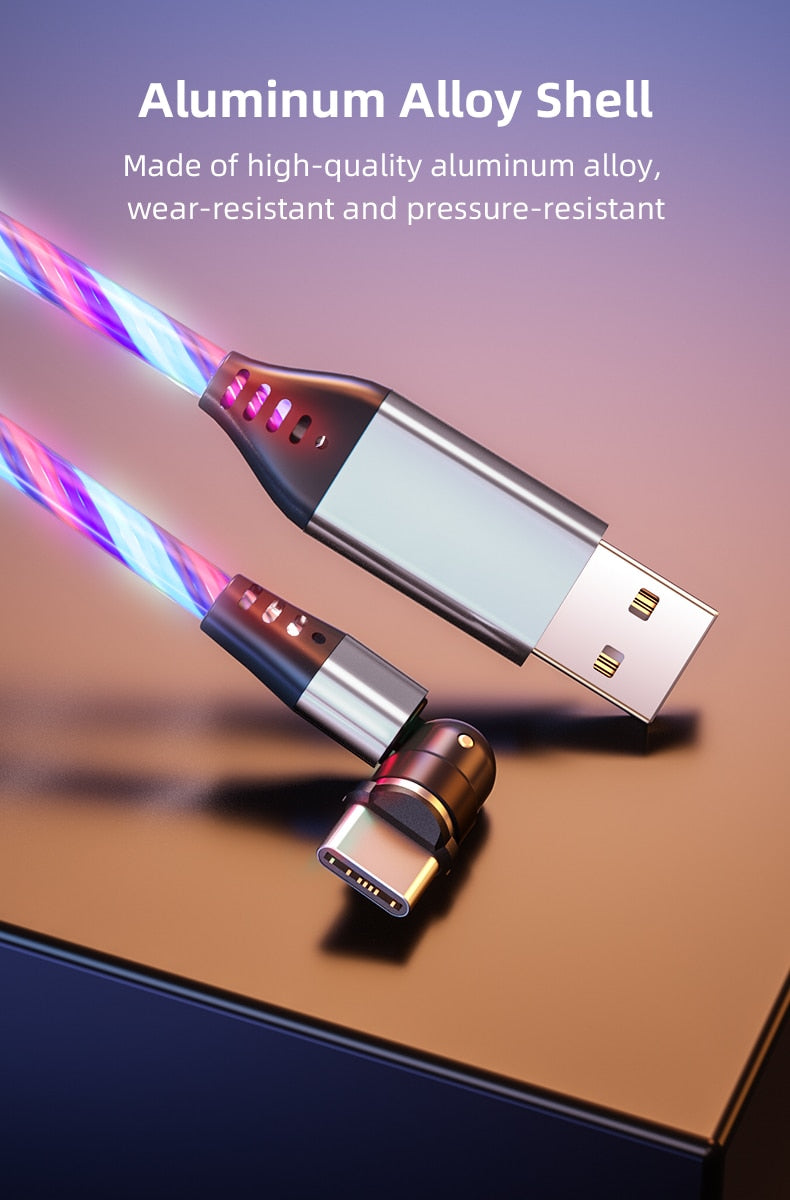 TegaGear™ LUMIO™ 540° Rotate Luminous Magnetic Cable 3A Fast Charging Mobile Phone Cable For Samsung Xiaomi iPhone.