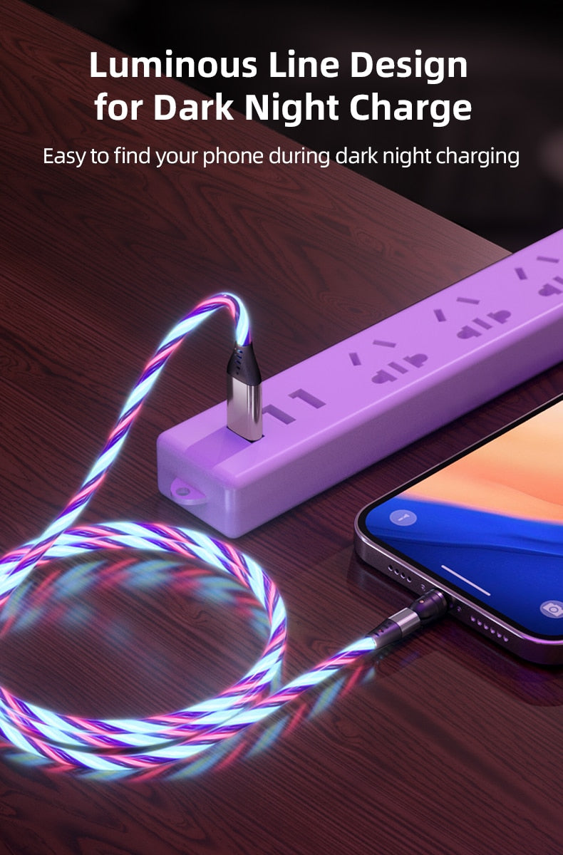 TegaGear™ LUMIO™ 540° Rotate Luminous Magnetic Cable 3A Fast Charging Mobile Phone Cable For Samsung Xiaomi iPhone.