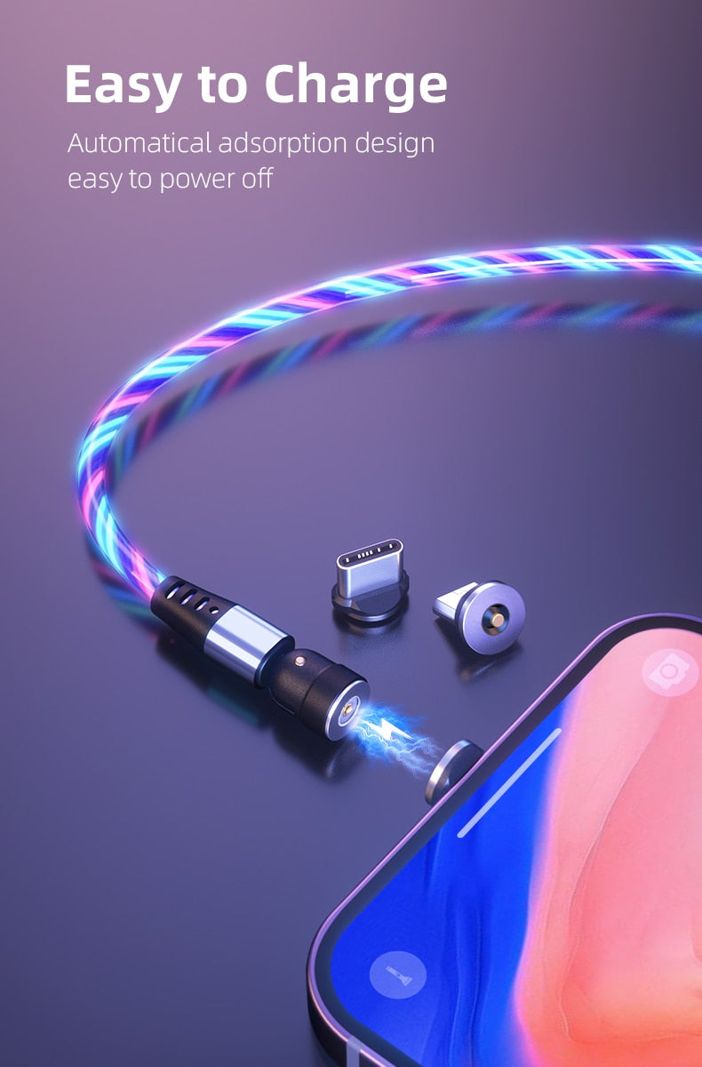 TegaGear™ LUMIO™ 540° Rotate Luminous Magnetic Cable 3A Fast Charging Mobile Phone Cable For Samsung Xiaomi iPhone.