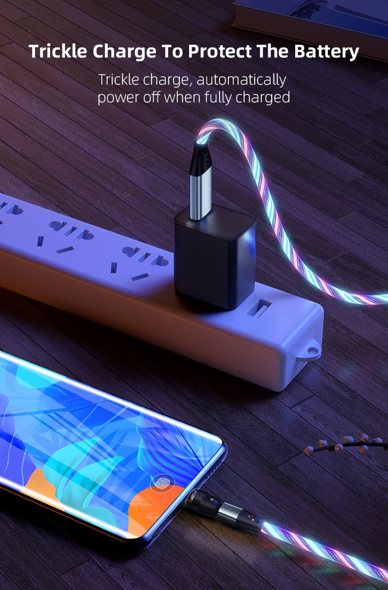 TegaGear™ LUMIO™ 540° Rotate Luminous Magnetic Cable 3A Fast Charging Mobile Phone Cable For Samsung Xiaomi iPhone.