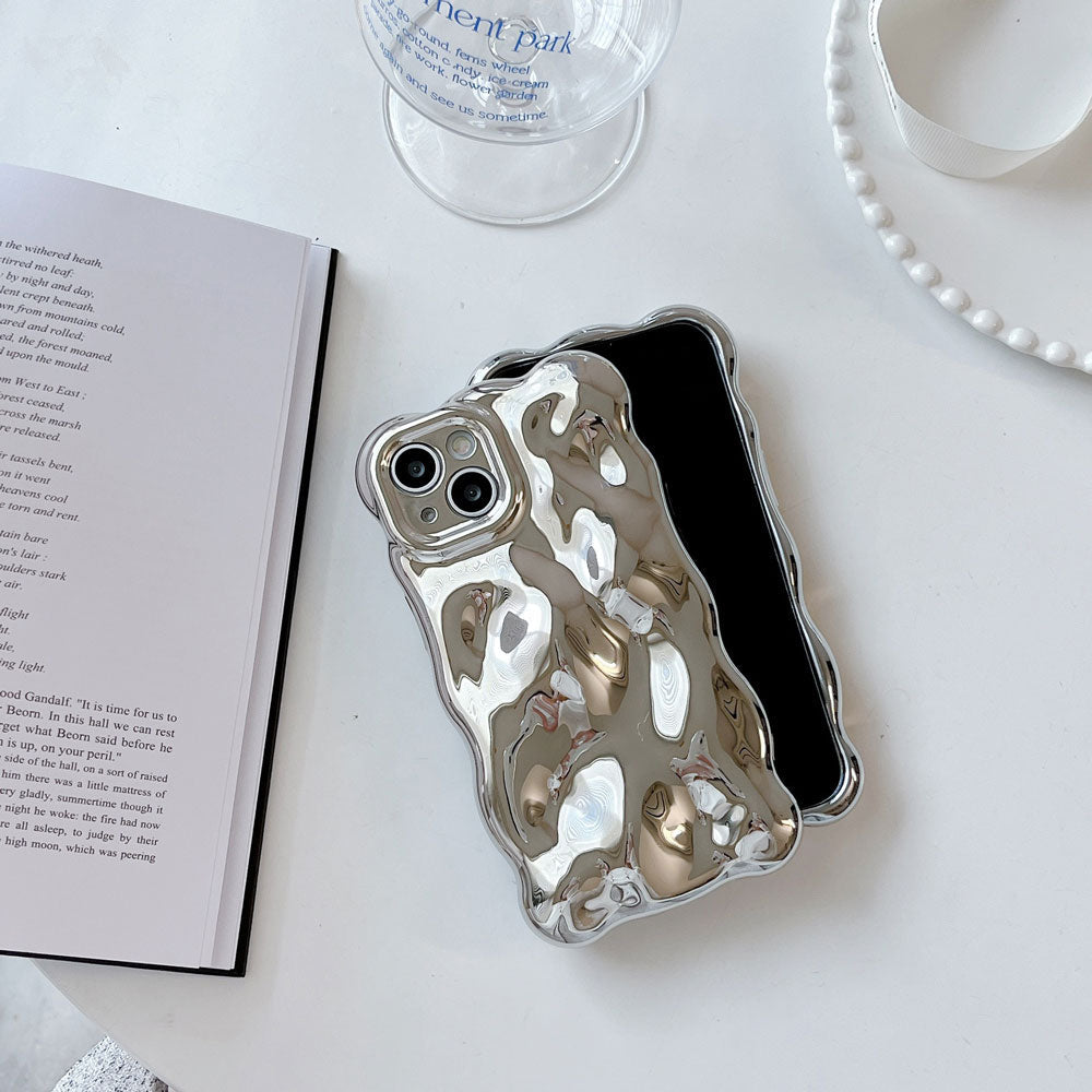 TegaGear™ Luxury Chrome Bubbles Wavy 3D Texture Plating Silver Phone Back Case For iPhone.