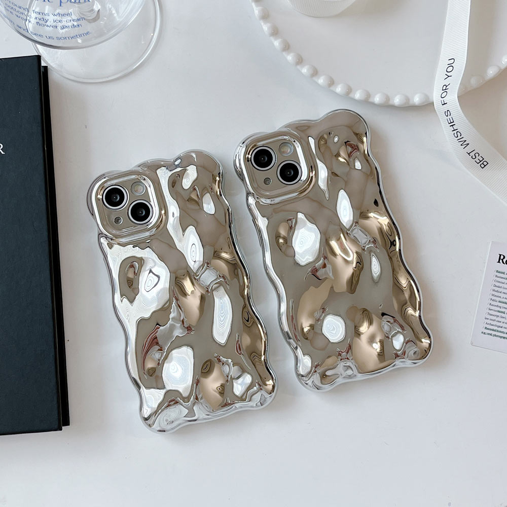 TegaGear™ Luxury Chrome Bubbles Wavy 3D Texture Plating Silver Phone Back Case For iPhone.