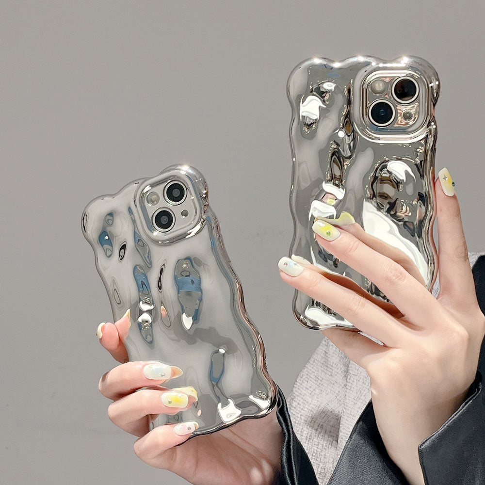 TegaGear™ Luxury Chrome Bubbles Wavy 3D Texture Plating Silver Phone Back Case For iPhone.