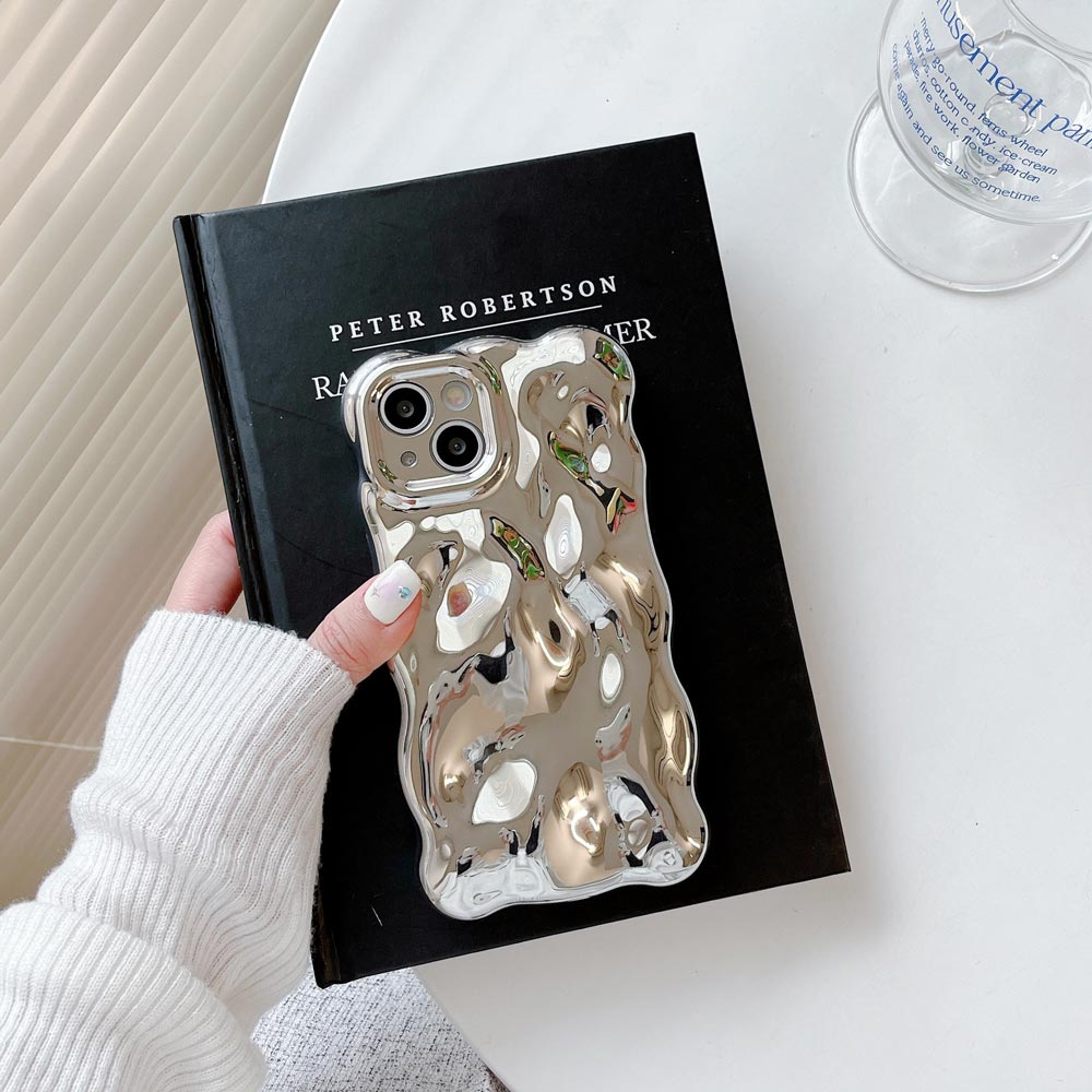 TegaGear™ Luxury Chrome Bubbles Wavy 3D Texture Plating Silver Phone Back Case For iPhone.