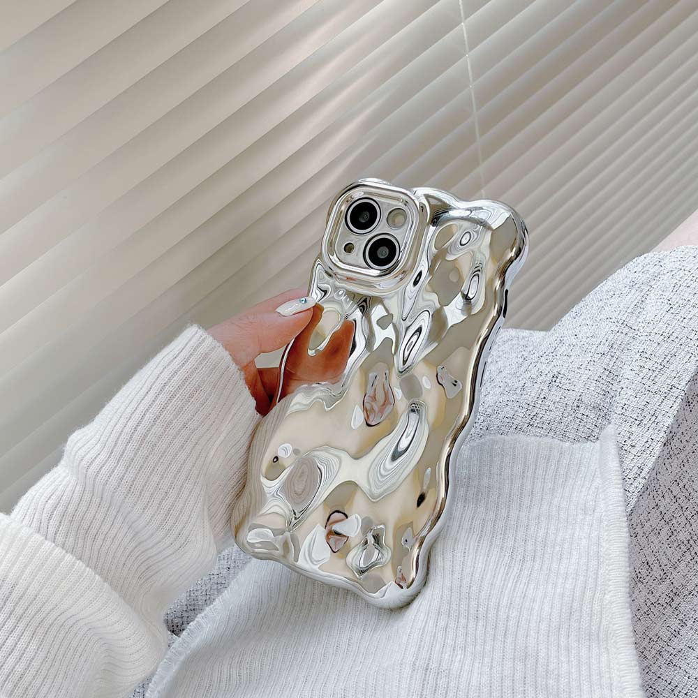 TegaGear™ Luxury Chrome Bubbles Wavy 3D Texture Plating Silver Phone Back Case For iPhone.