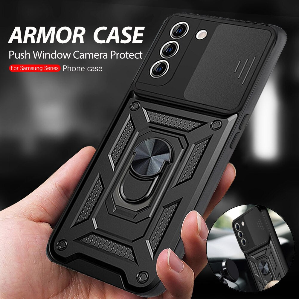 TegaGear™ ArmorSnap™ Military Grade Push Window Bracket Ring Phone Case For Samsung.