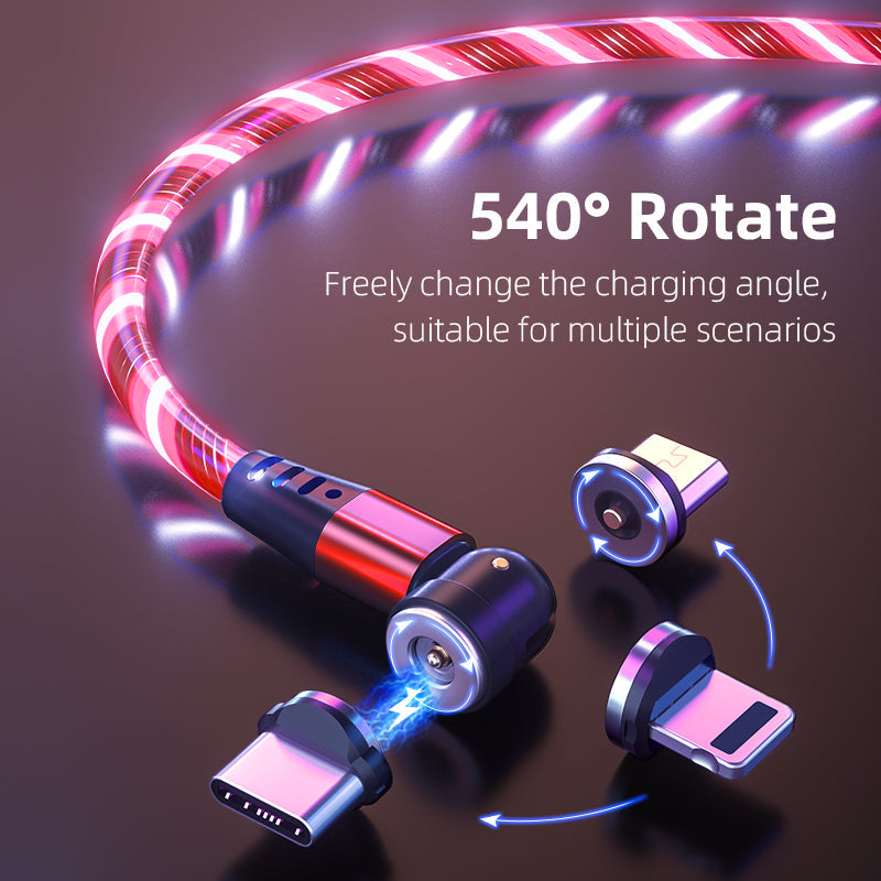 TegaGear™ LUMIO™ 540° Rotate Luminous Magnetic Cable 3A Fast Charging Mobile Phone Cable For Samsung Xiaomi iPhone.