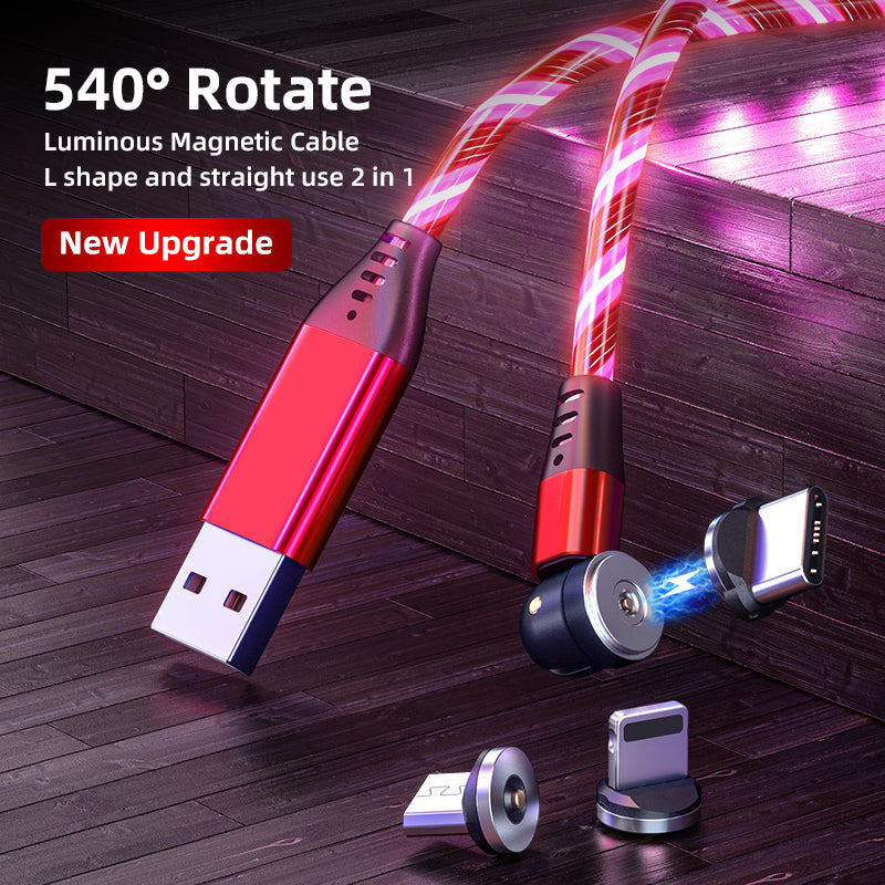 TegaGear™ LUMIO™ 540° Rotate Luminous Magnetic Cable 3A Fast Charging Mobile Phone Cable For Samsung Xiaomi iPhone.