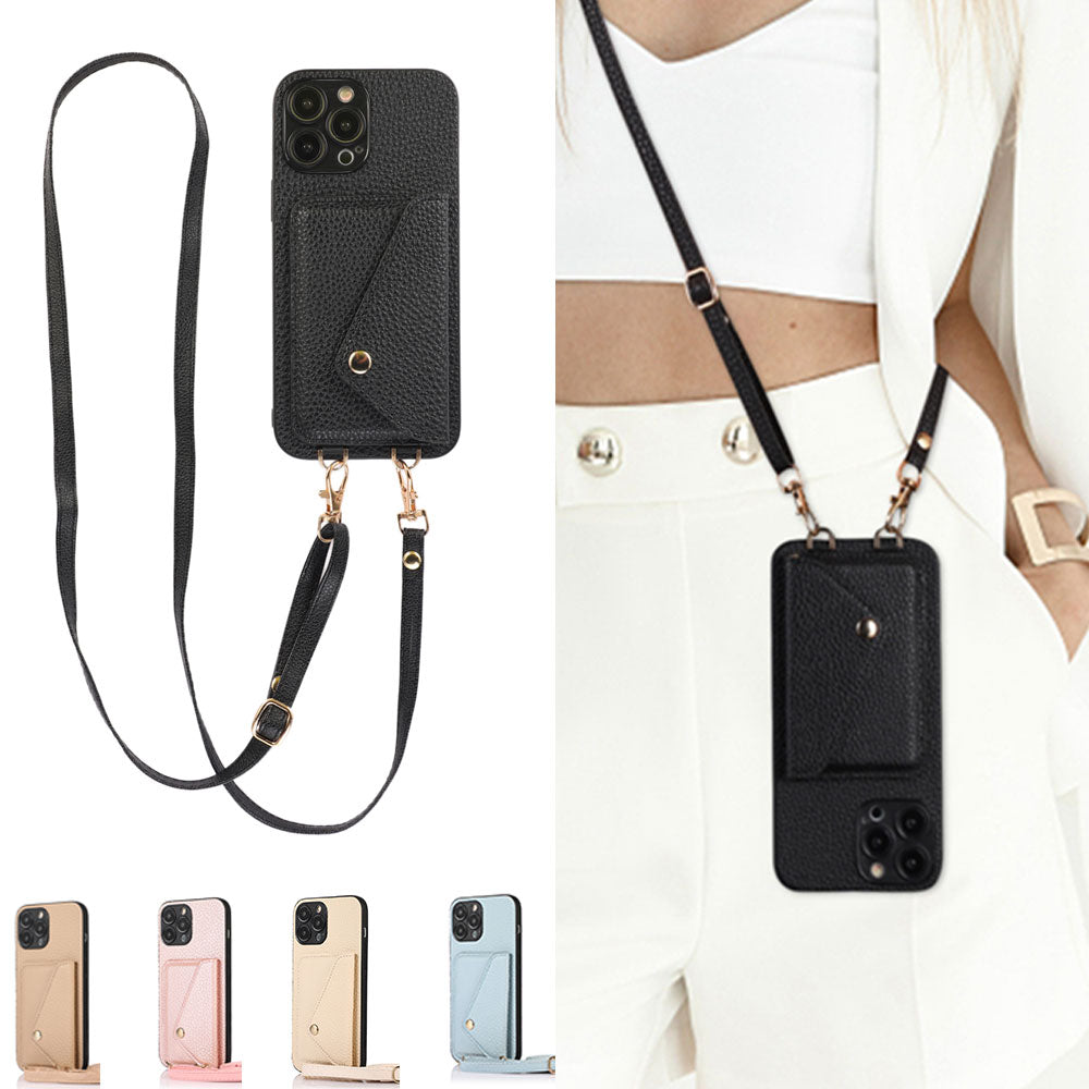 TegaGear™ LANDY™ Crossbody Lanyard Cord Necklace Card Slot Holder Leather Case For iPhone.